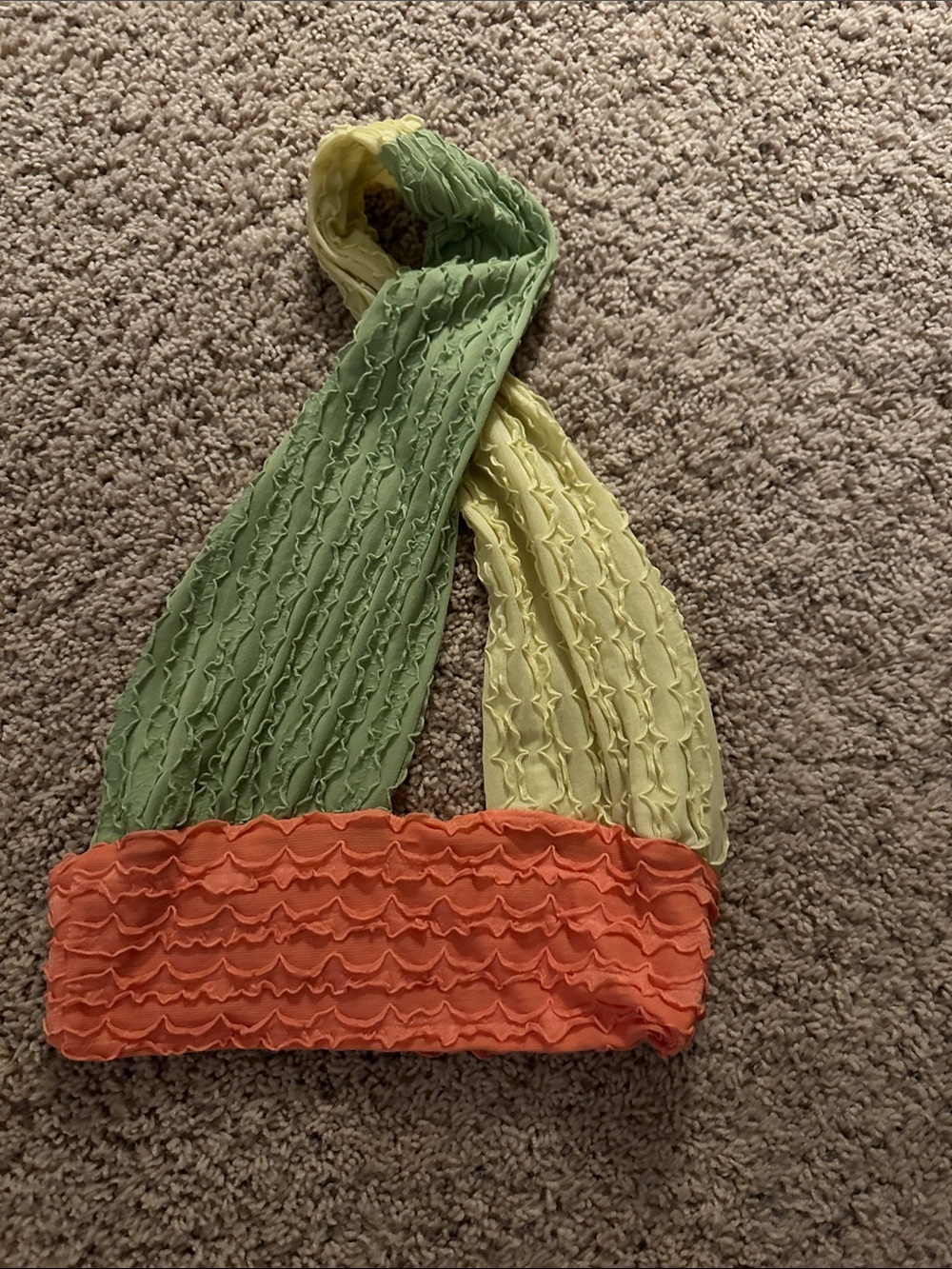 SHEIN Colorblock Ruffled Crop Top in Green, Yellow & Orange